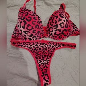 Pink and Black Animal Print Bra Set Size XL